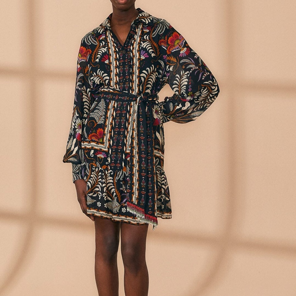 Black Classic Garden Long Sleeve Mini Dress